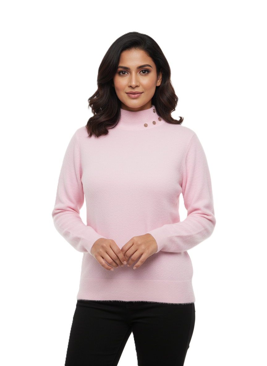 KRITI Winter Hair Wool Mock Neck Top Baby Pink Colour For Women