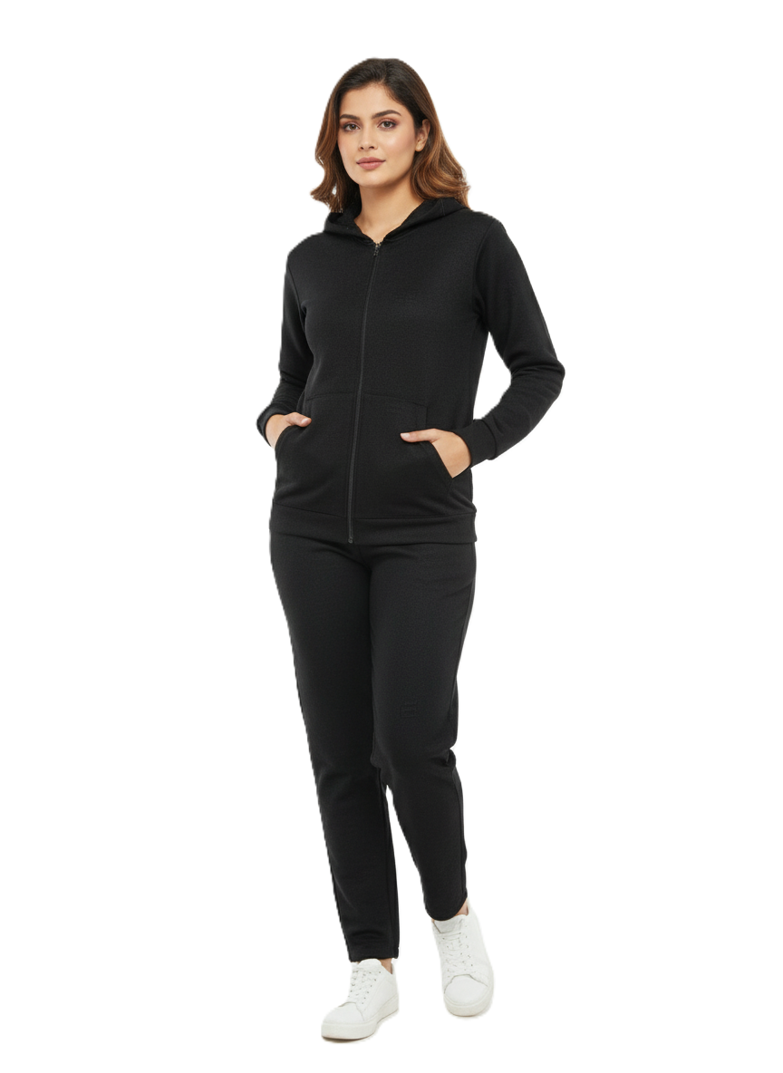 KRITI महिलाओं के लिए पॉलिएस्टर ब्लेंड काले रंग की हुडीज़ ट्रैकसूट विंटरवियर के लिए