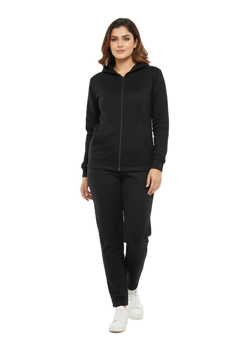 Polyester Blend Hoodies Tracksuit- Black