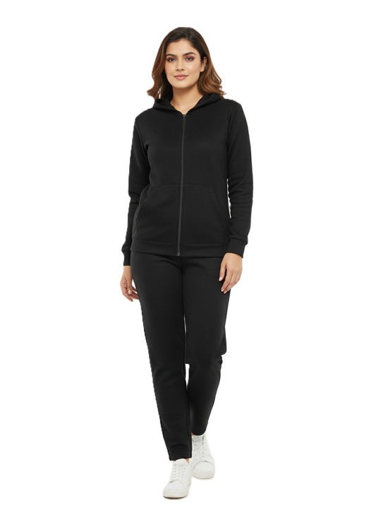 KRITI महिलाओं के लिए पॉलिएस्टर ब्लेंड काले रंग की हुडीज़ ट्रैकसूट विंटरवियर के लिए