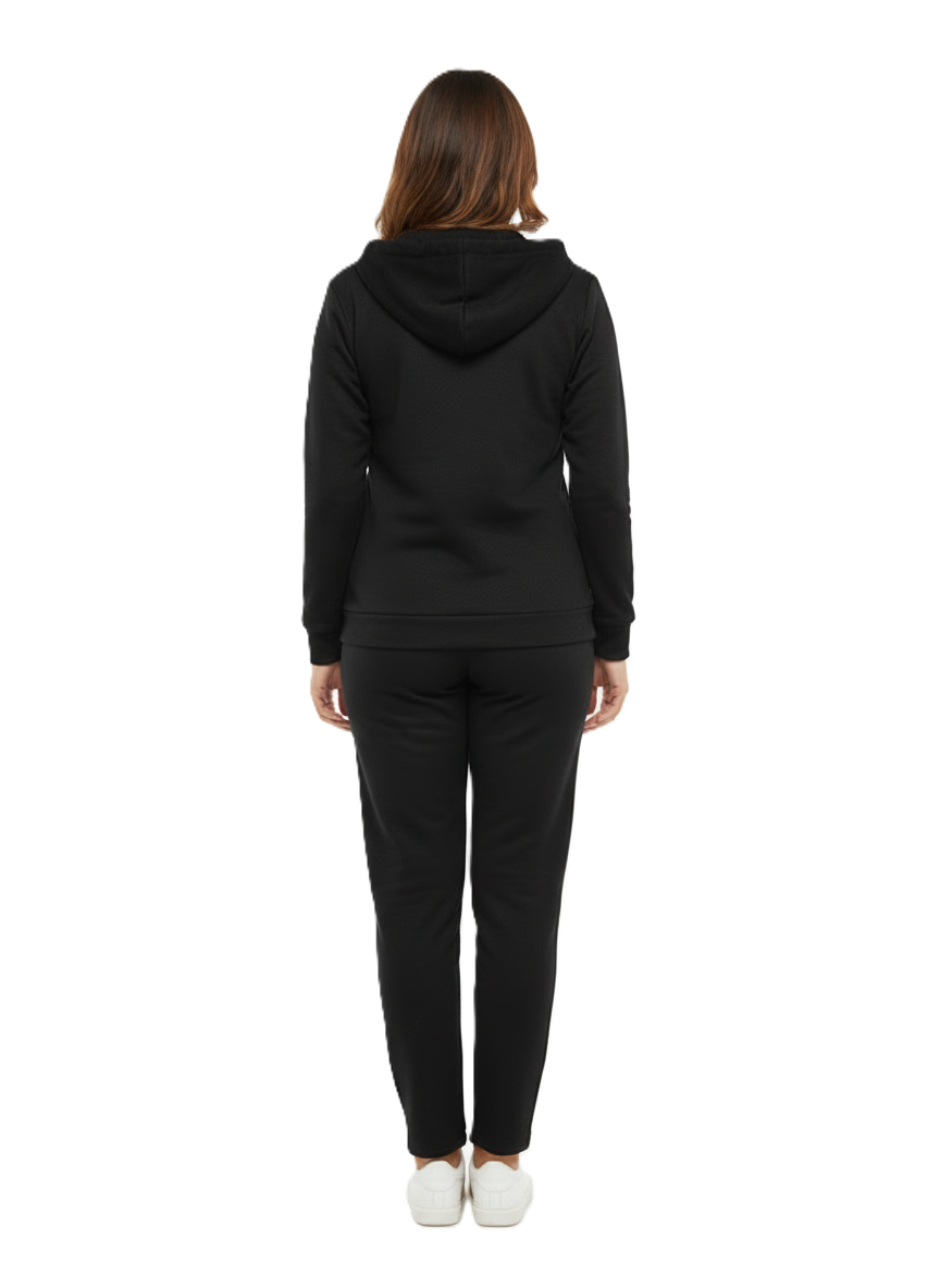 Polyester Blend Hoodies Tracksuit- Black