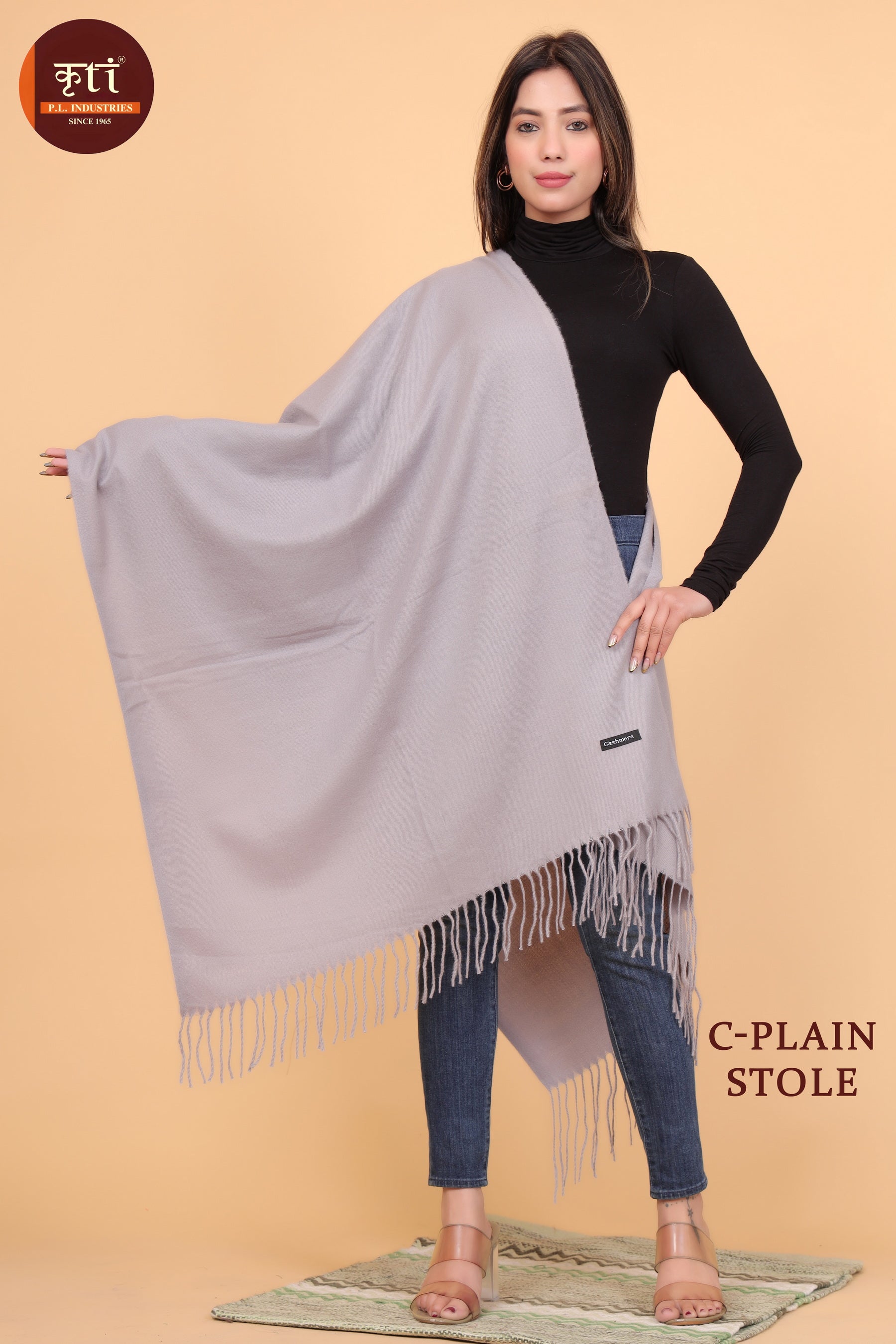 KRITI Plain Design Woollen Grey Color  Stole For Girl