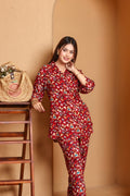 Paisley Printed Rayon Cotton Co-Ord Set - Maroon