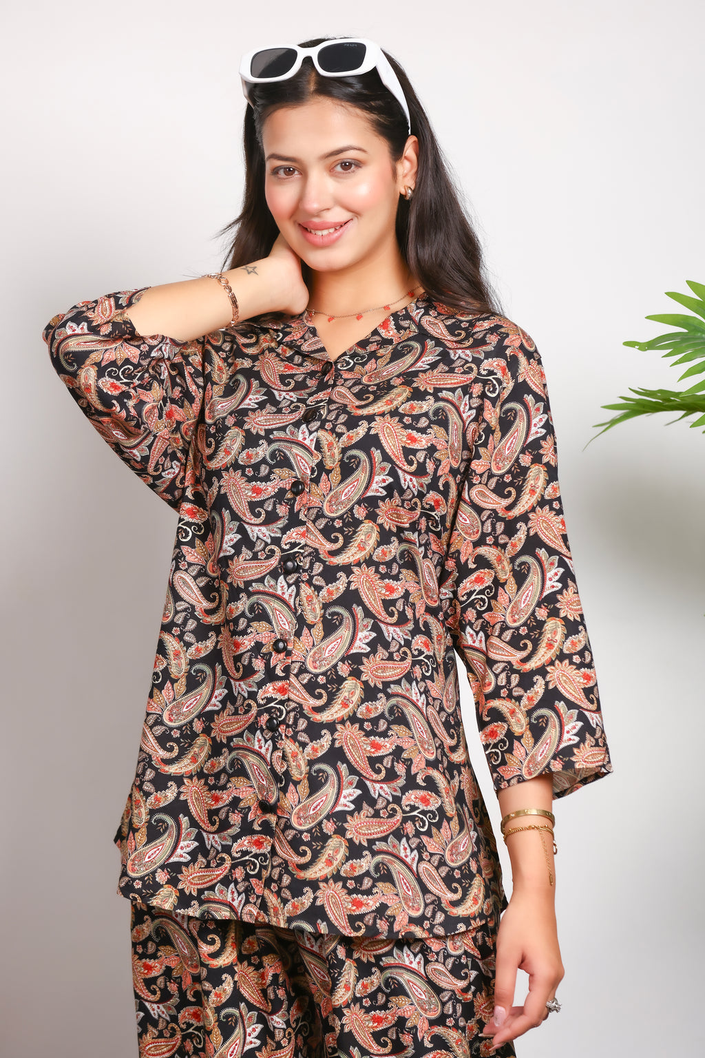 Paisley Printed Rayon Cotton Co-Ord Set - Black II