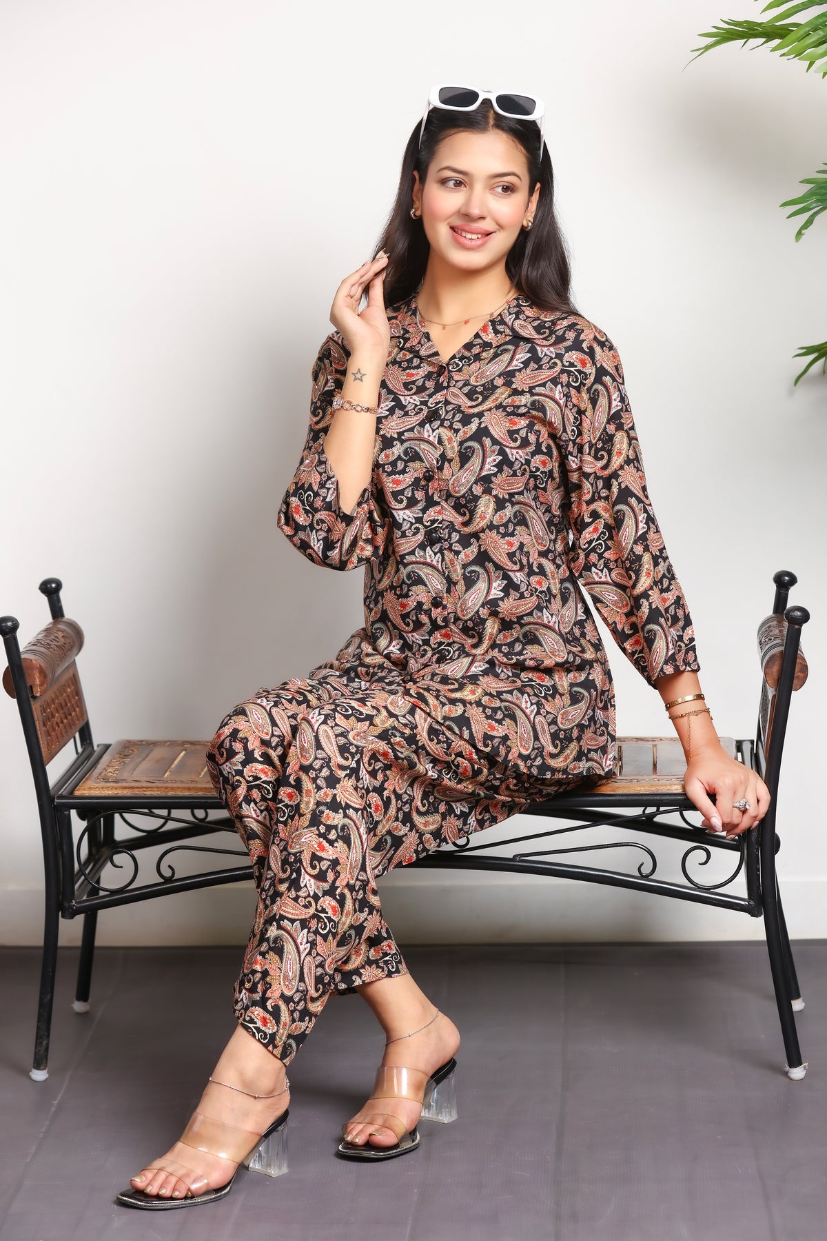 Paisley Printed Rayon Cotton Co-Ord Set - Black II