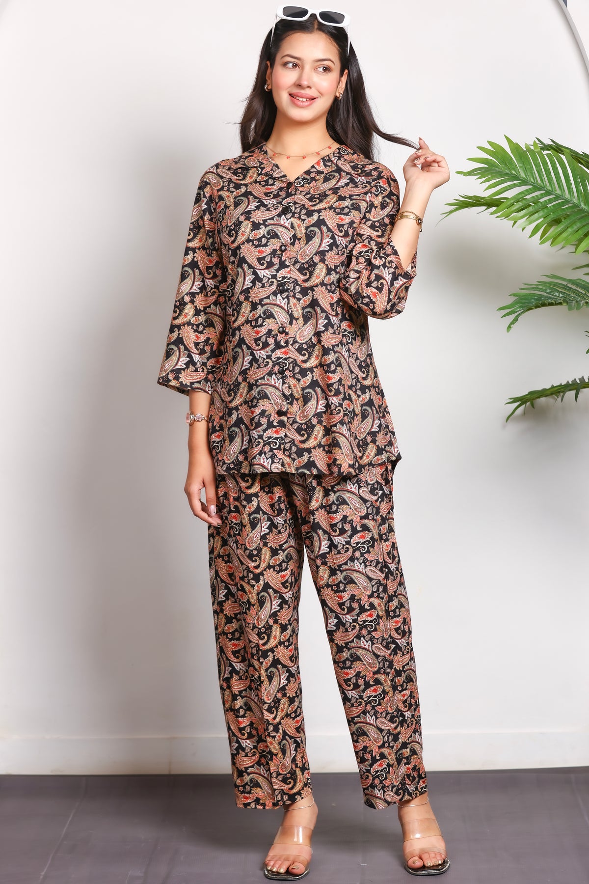 Paisley Printed Rayon Cotton Co-Ord Set - Black II