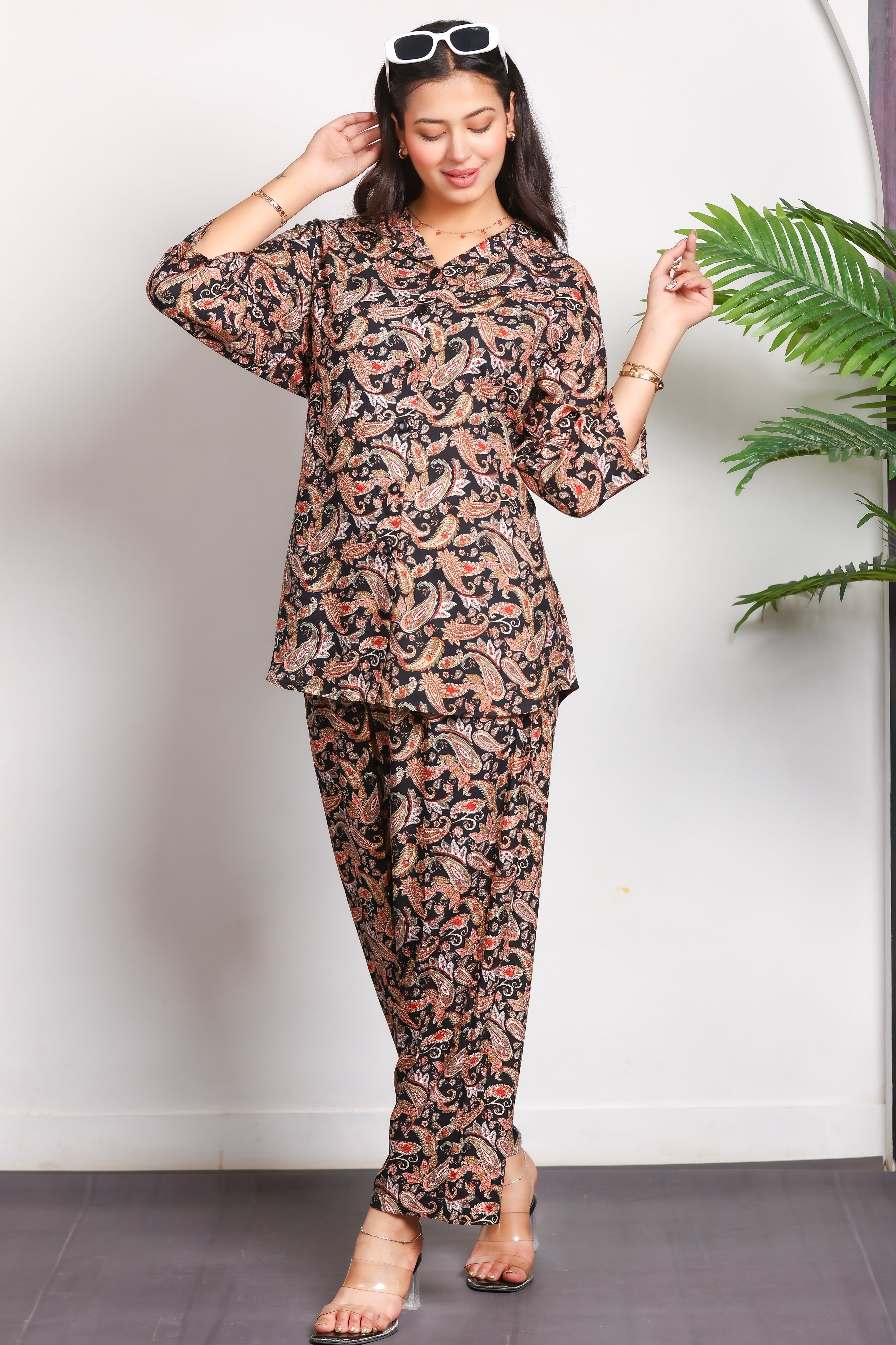 Paisley Printed Rayon Cotton Co-Ord Set - Black II