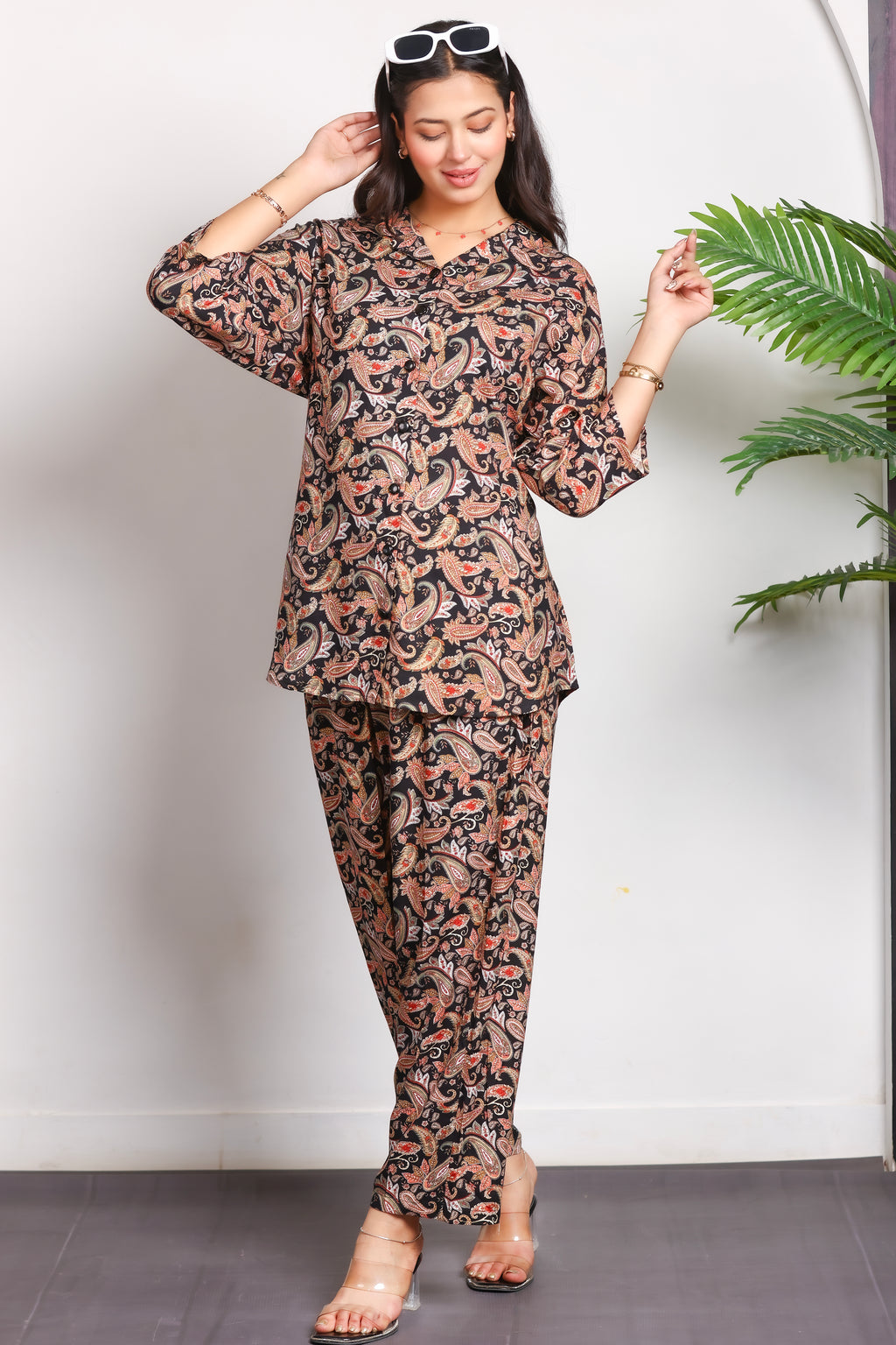 Paisley Printed Rayon Cotton Co-Ord Set - Black II