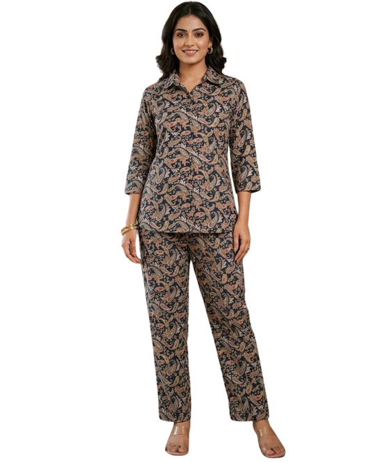 Paisley Printed Rayon Cotton Co-Ord Set - Black II