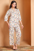 Floral Printed Rayon Cotton Co-Ord Set - Cream