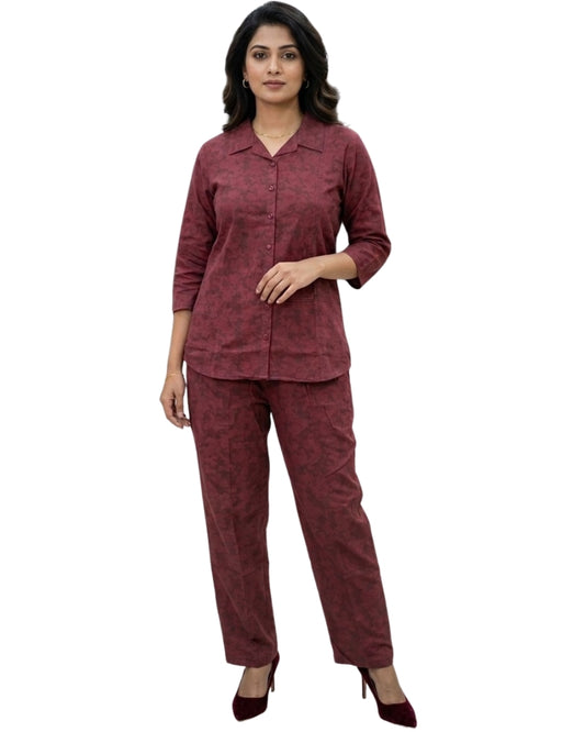 Maroon Cotton Co-Ord Set