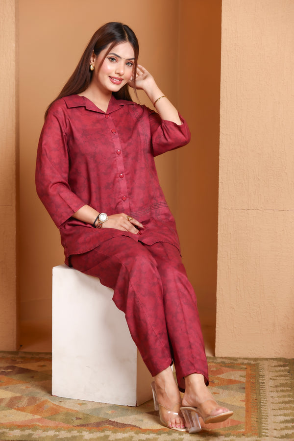 Maroon Cotton Co-Ord Set