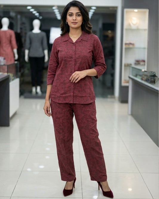 Maroon Cotton Co-Ord Set