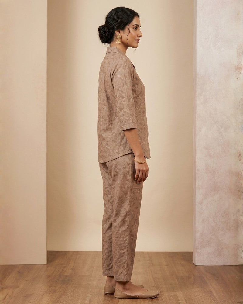 Collard Rayon Cotton Co-Ord Set - Camel