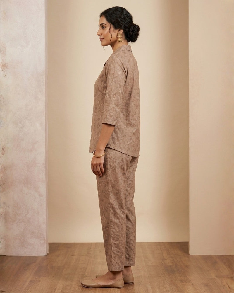 Collard Rayon Cotton Co-Ord Set - Camel