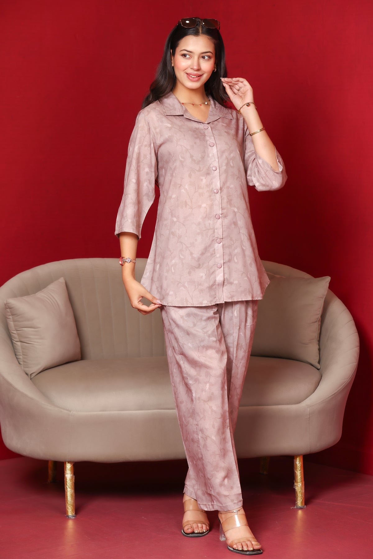 Collard Rayon Cotton Co-Ord Set - Camel