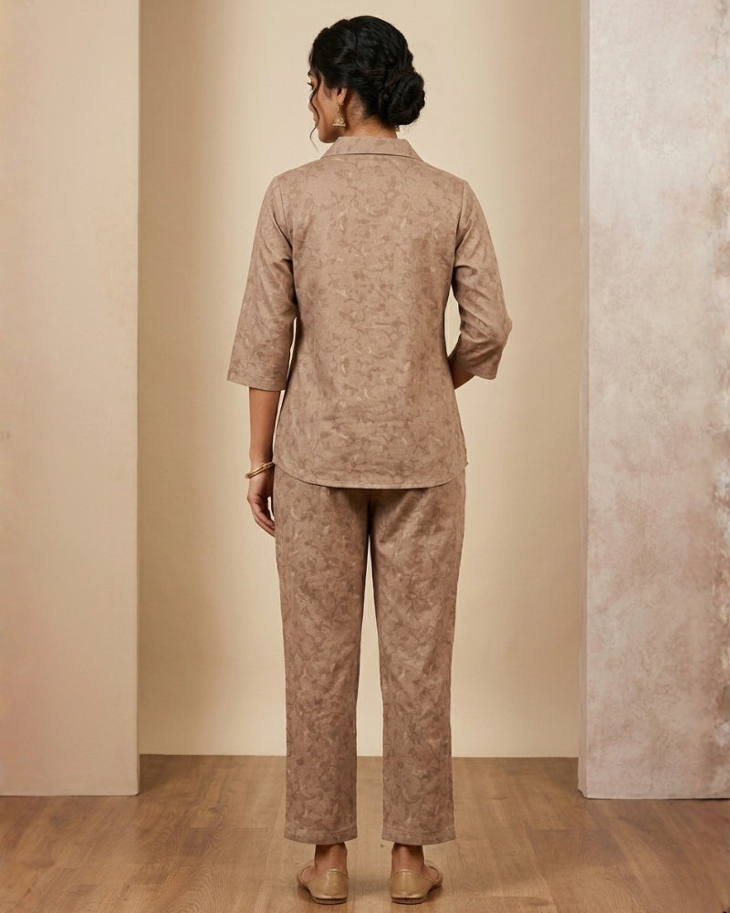 Collard Rayon Cotton Co-Ord Set - Camel