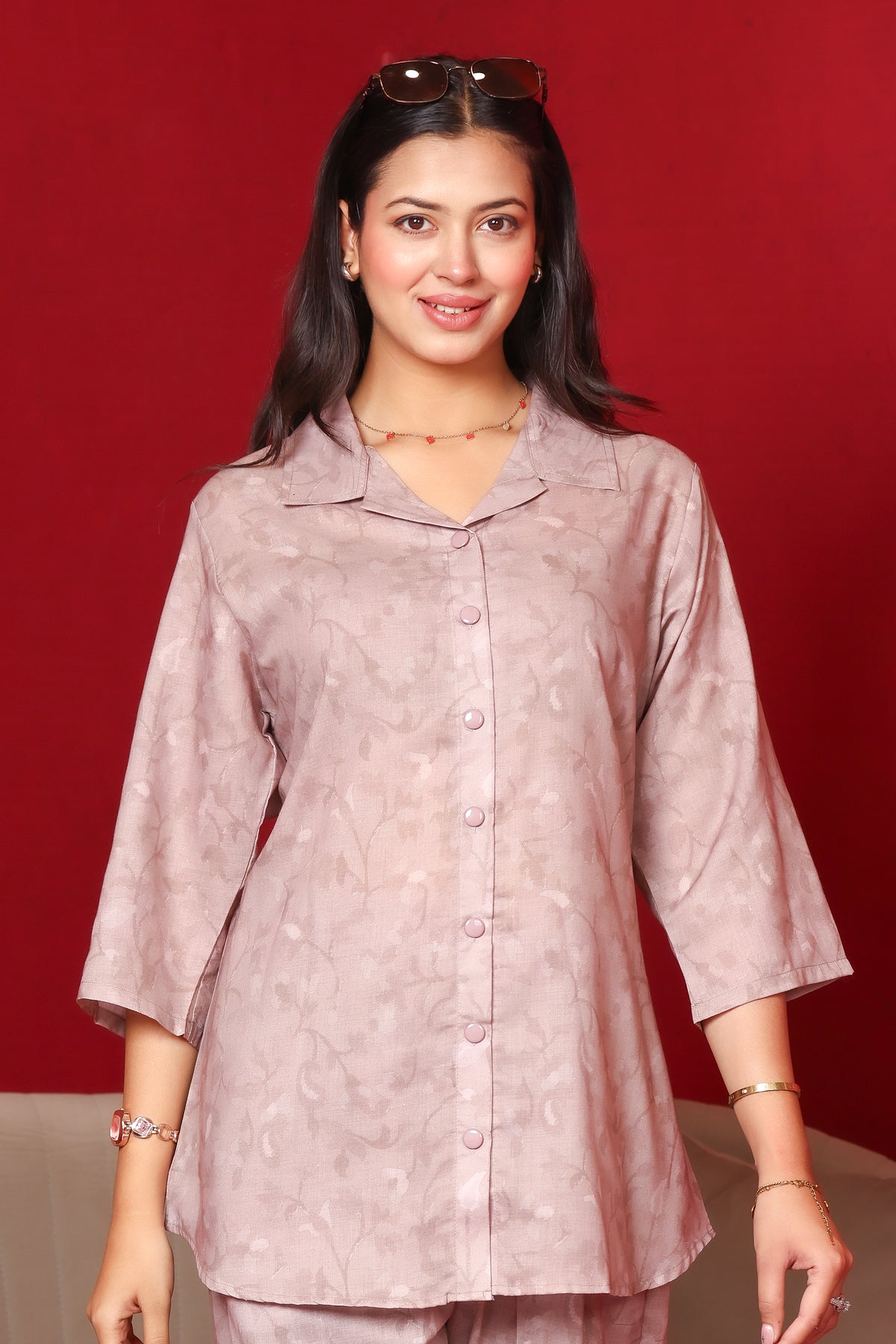 Collard Rayon Cotton Co-Ord Set - Camel