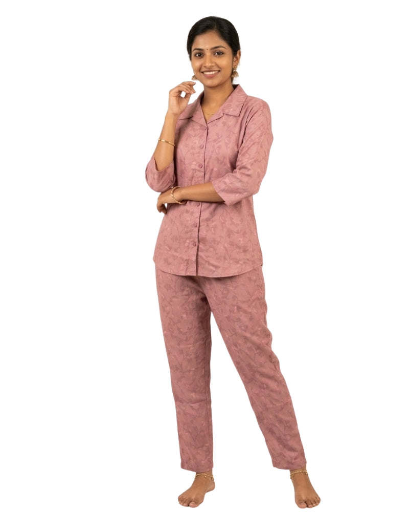 Collard Rayon Cotton Co-Ord Set - Pink