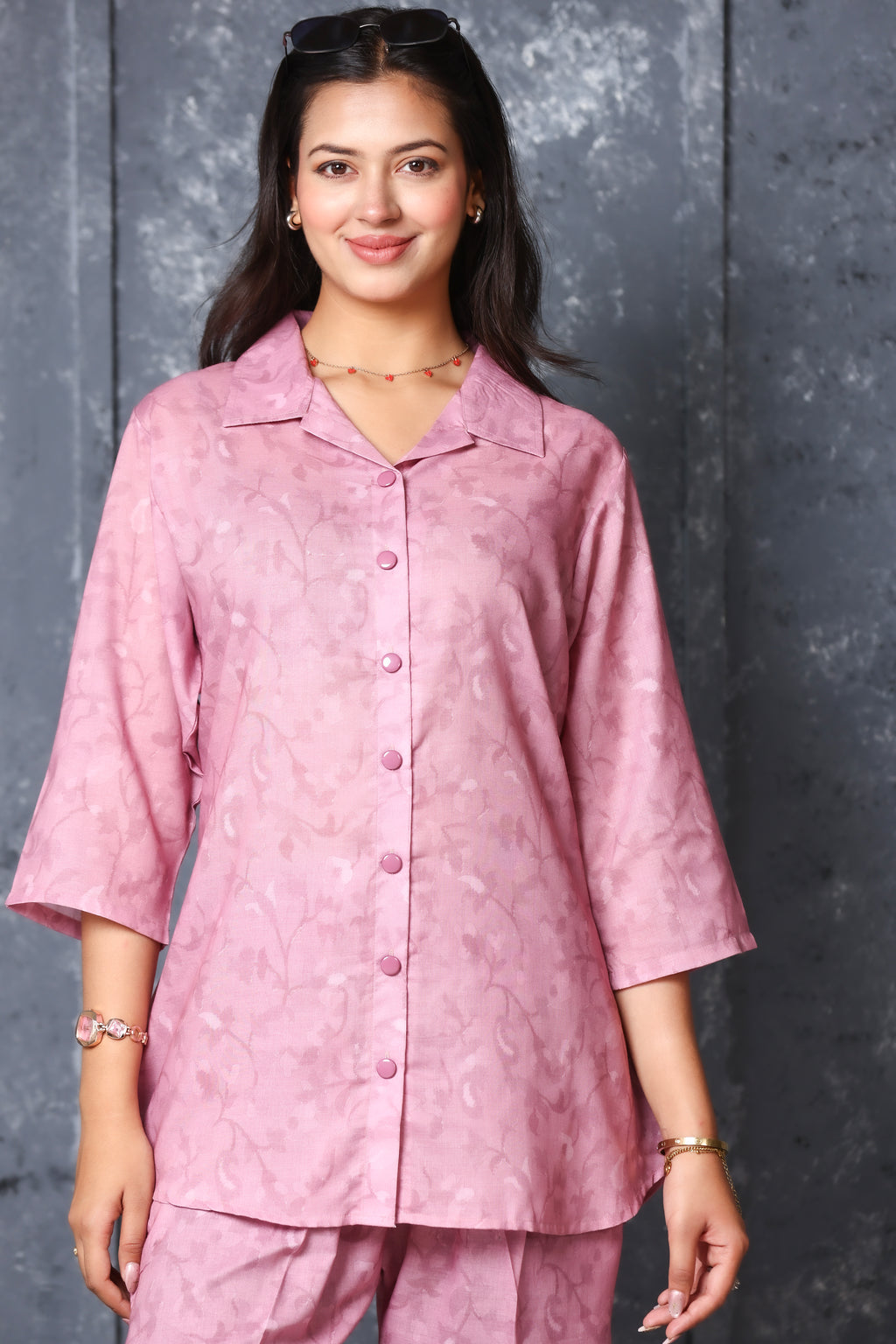Collard Rayon Cotton Co-Ord Set - Pink