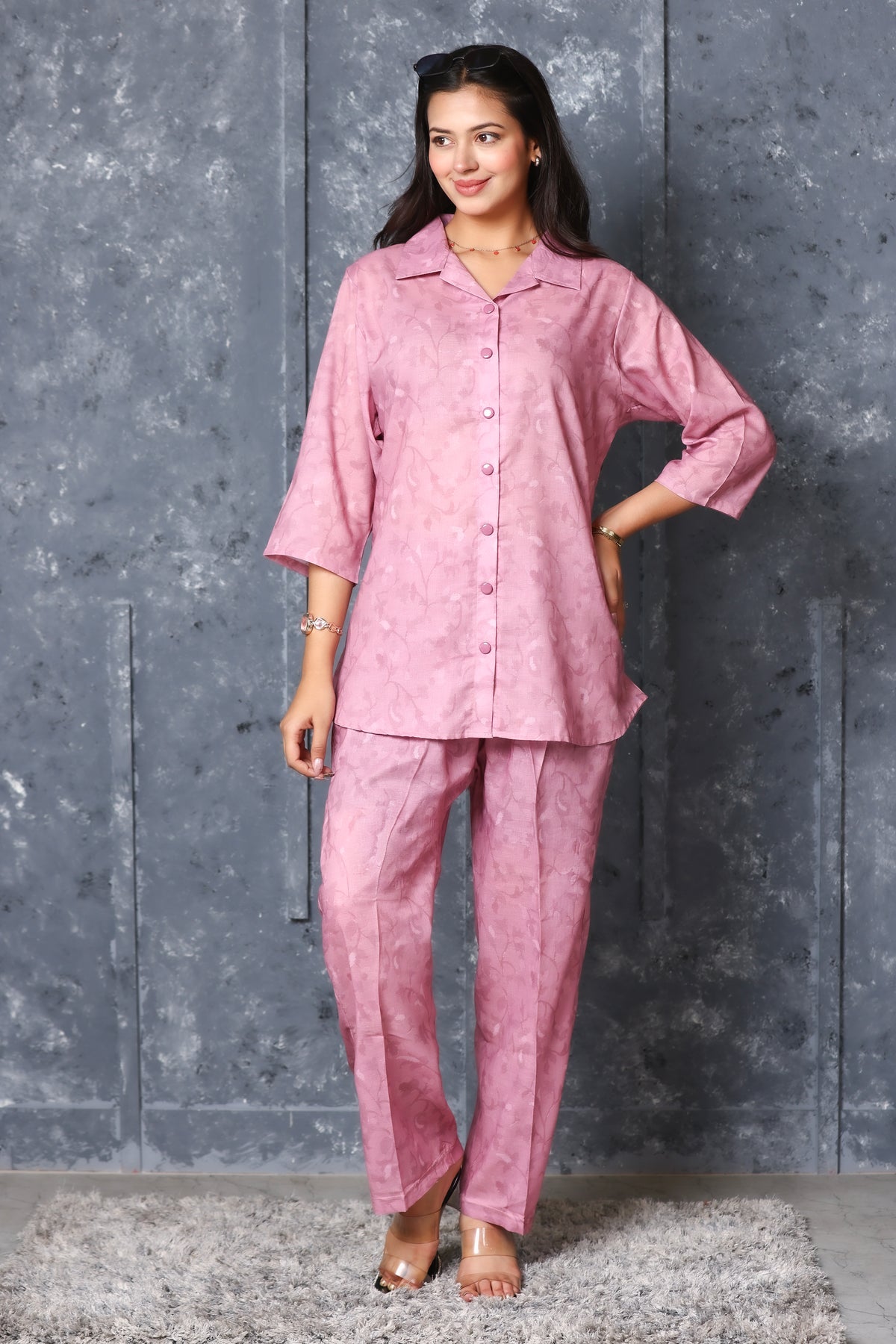 Collard Rayon Cotton Co-Ord Set - Pink