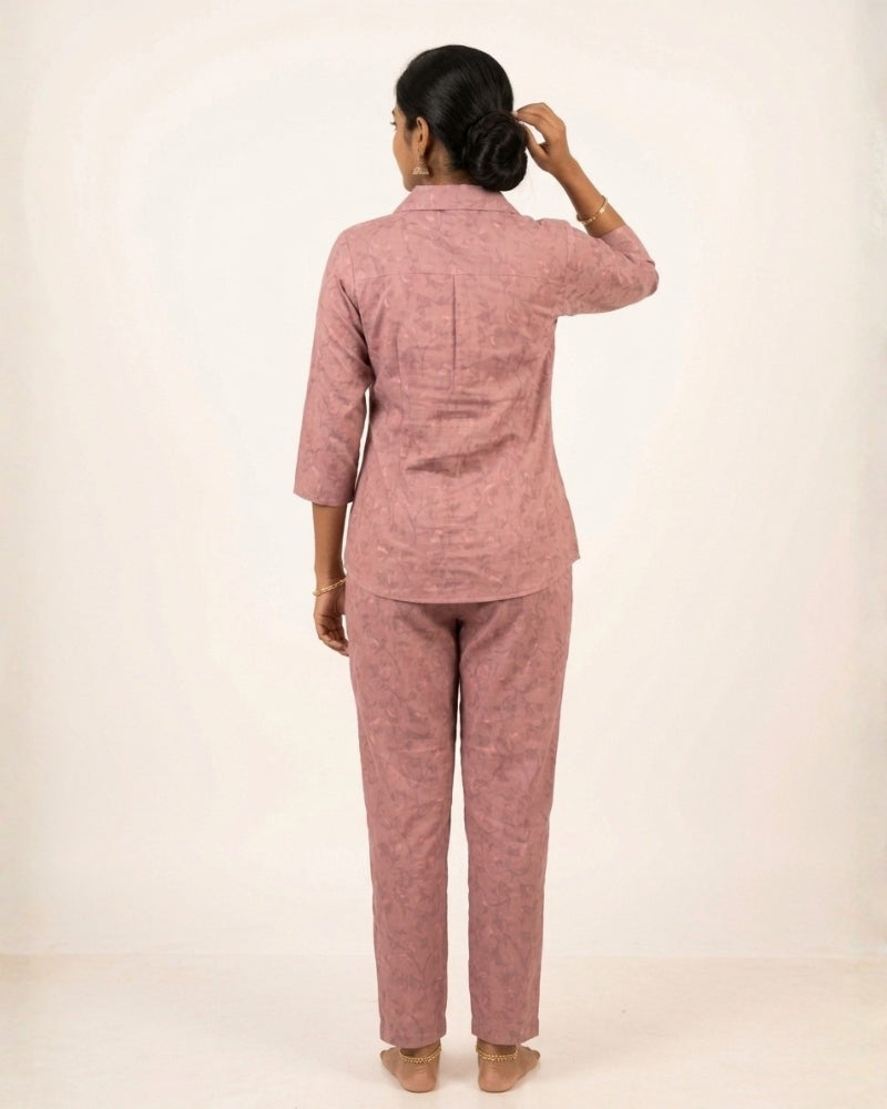 Collard Rayon Cotton Co-Ord Set - Pink
