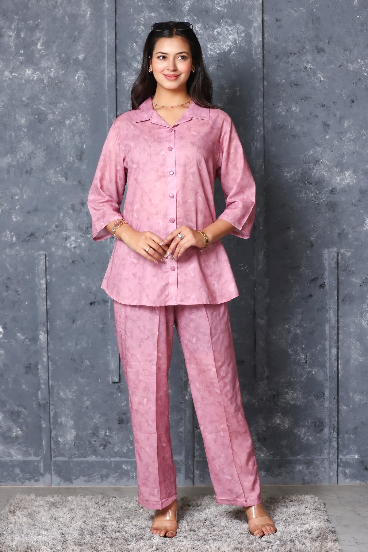 Collard Rayon Cotton Co-Ord Set - Pink