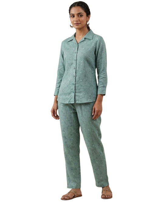Collard Rayon Cotton Co-Ord Set - Sea Green