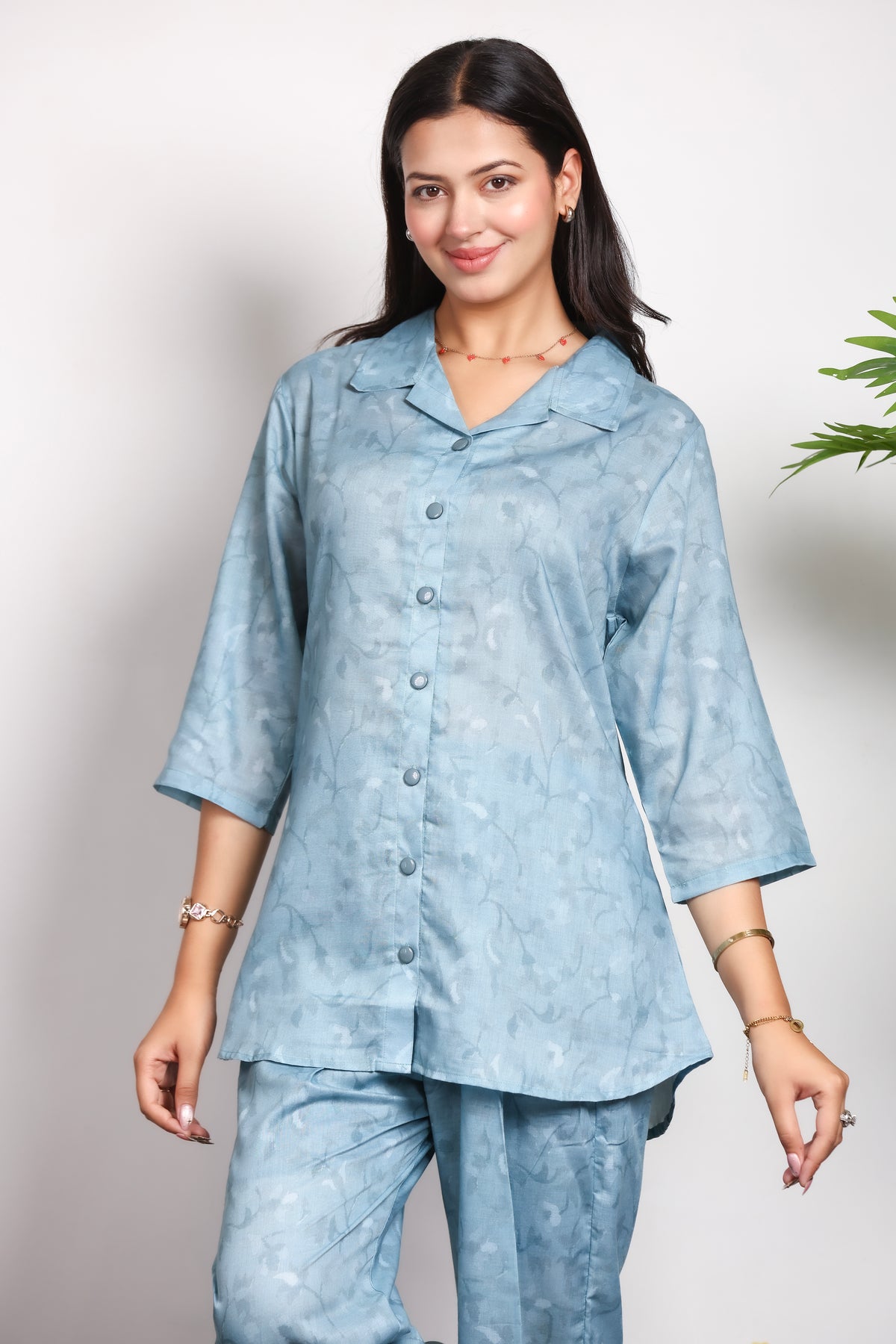 Collard Rayon Cotton Co-Ord Set - Sea Green