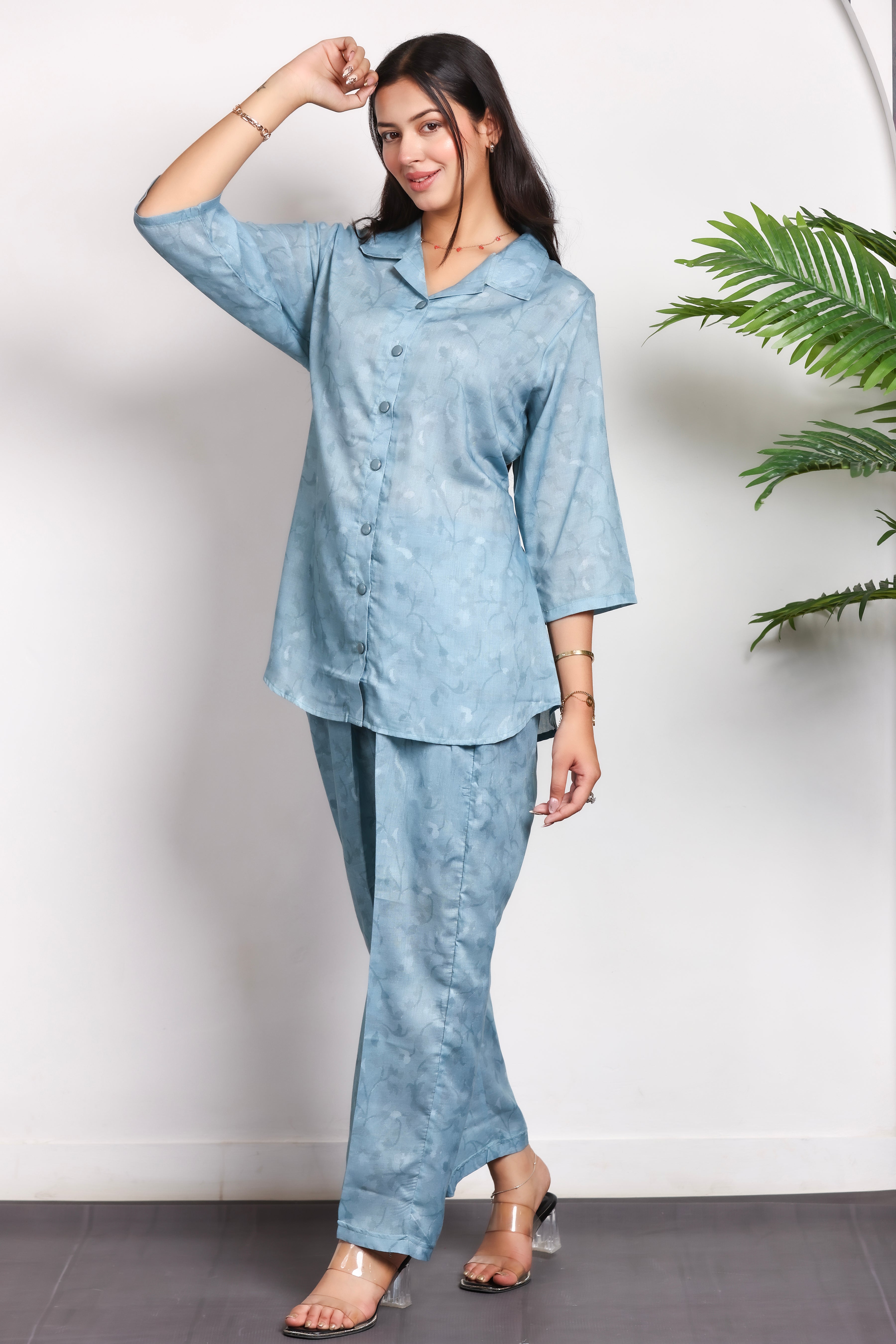 Collard Rayon Cotton Co-Ord Set - Sea Green
