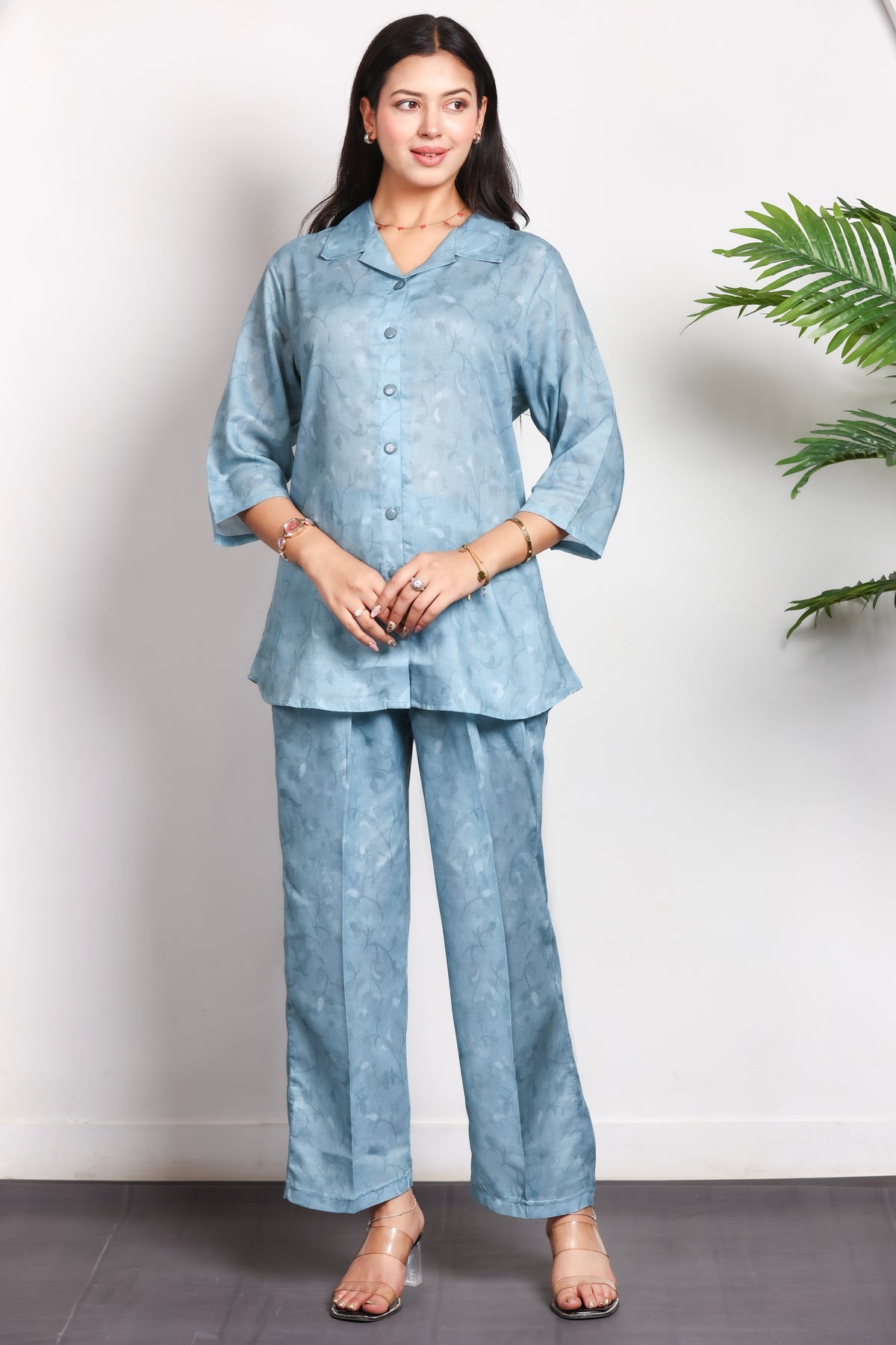 Collard Rayon Cotton Co-Ord Set - Sea Green