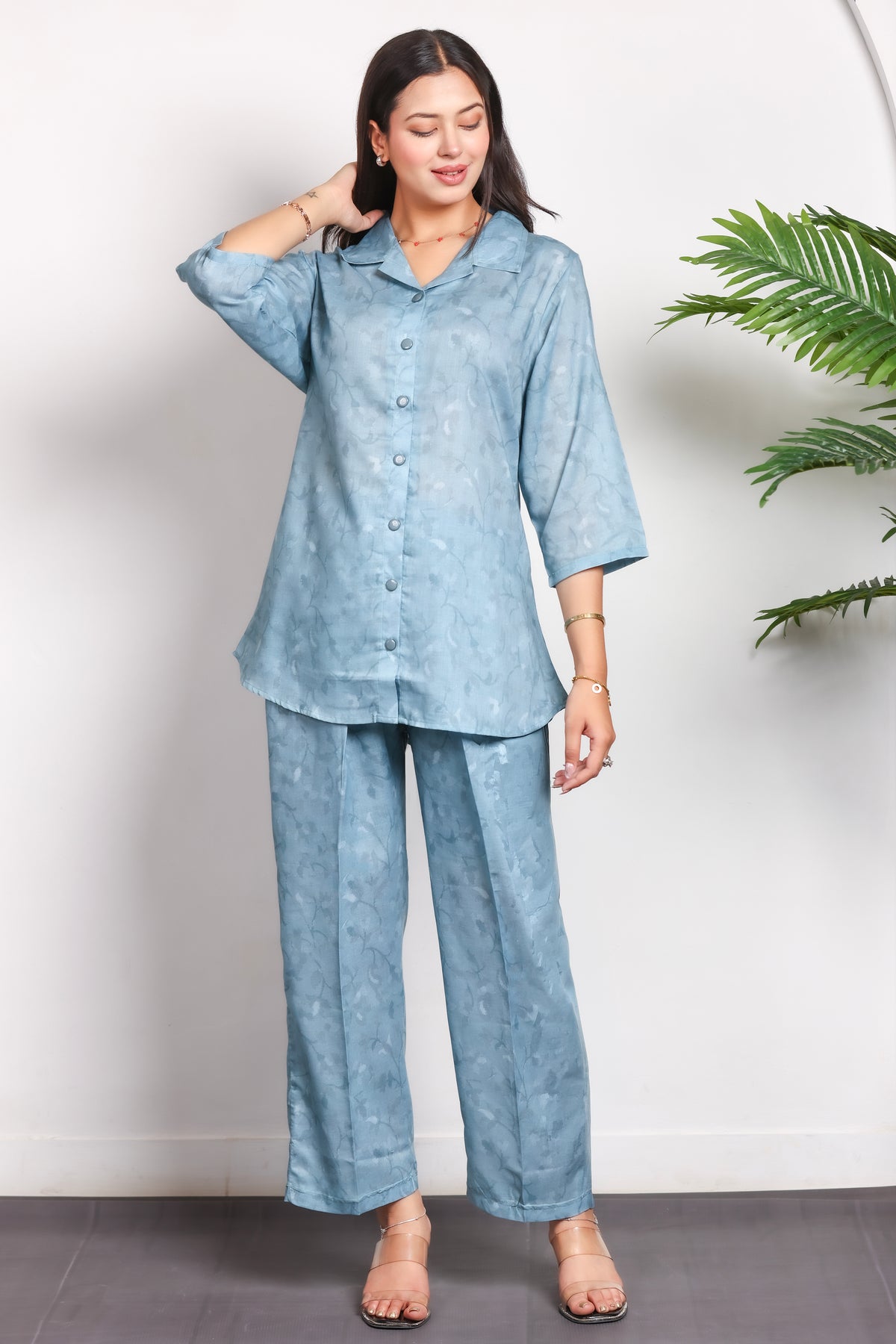 Collard Rayon Cotton Co-Ord Set - Sea Green