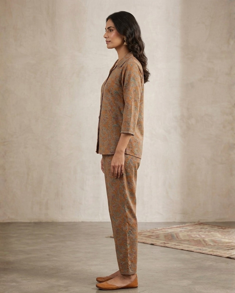 Collard Cotton Designer Printed Co-Ord Set - Mustard