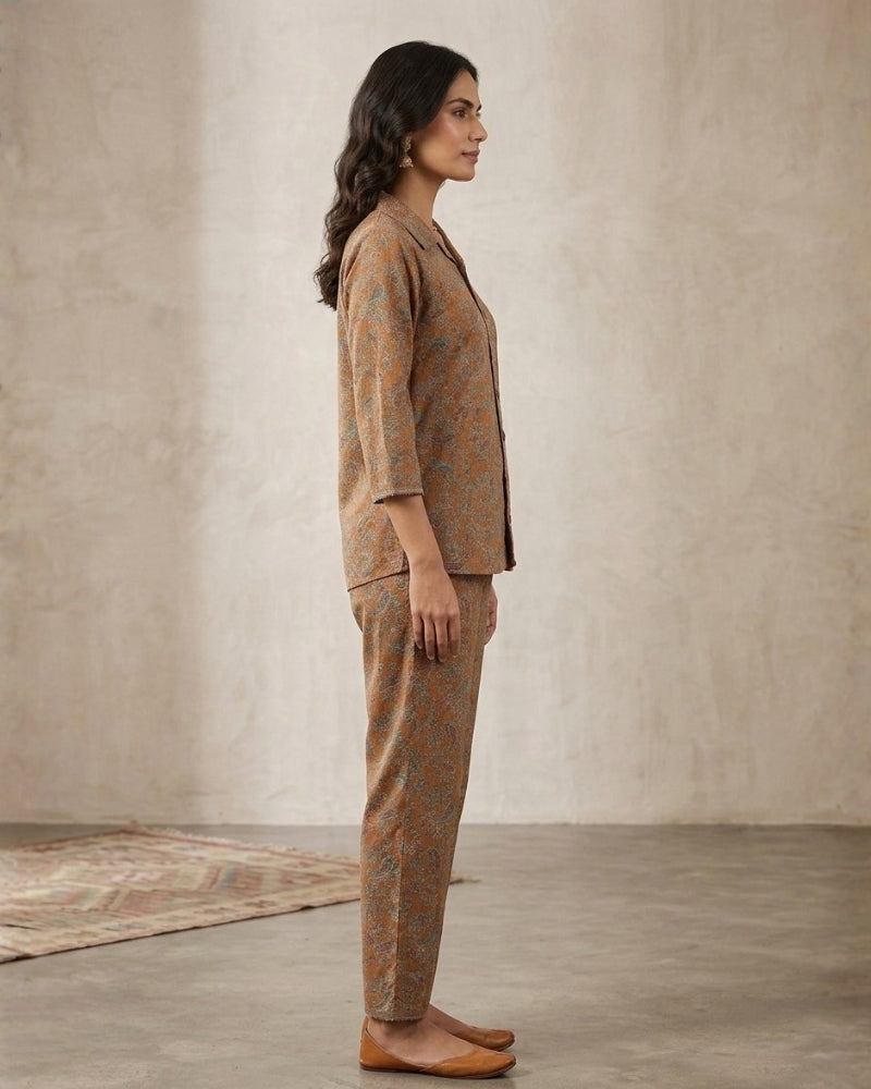 Collard Cotton Designer Printed Co-Ord Set - Mustard