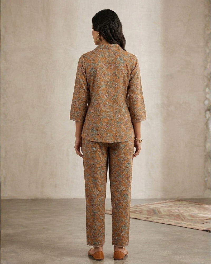 Collard Cotton Designer Printed Co-Ord Set - Mustard