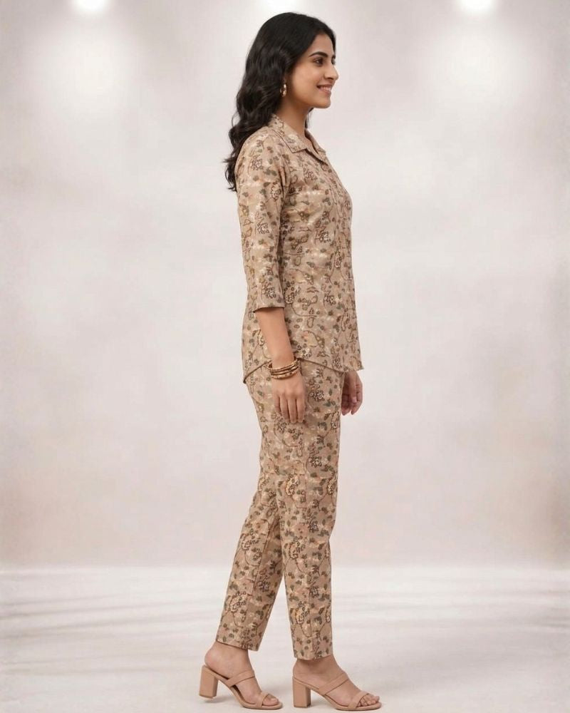 Pasley Printed Rayon Cotton Co-Ord Set - Camel