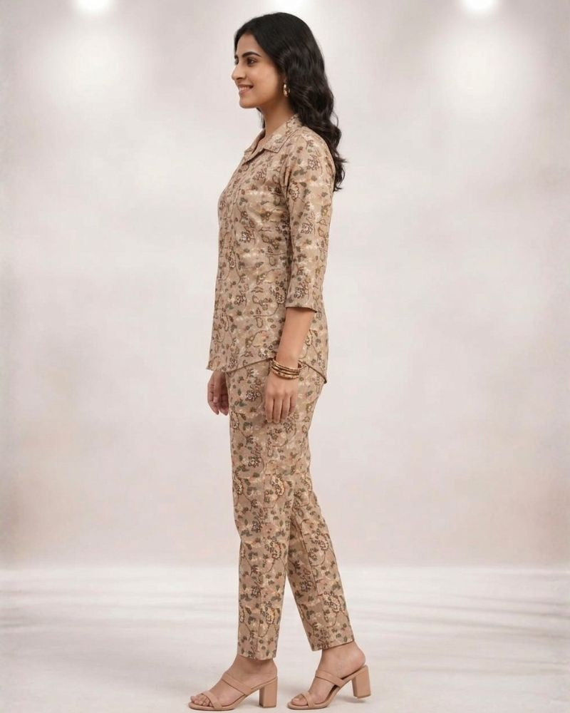 Pasley Printed Rayon Cotton Co-Ord Set - Camel