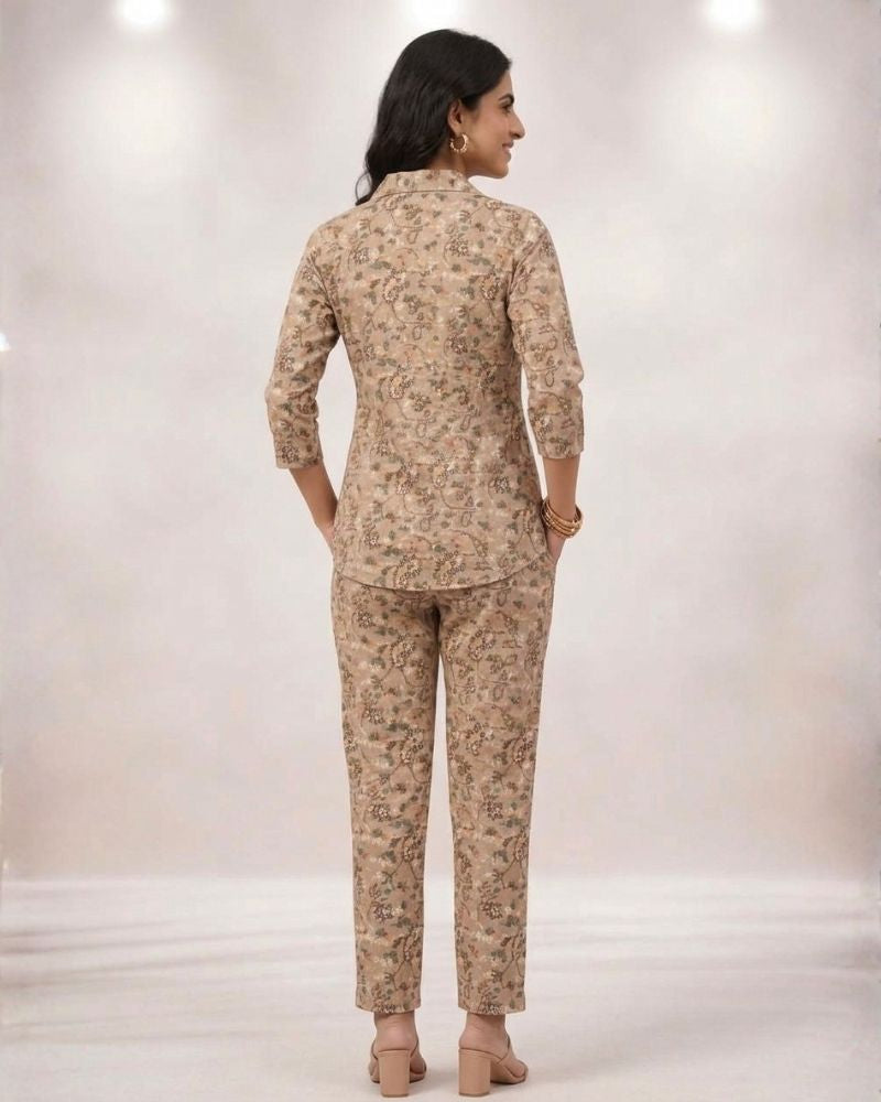Pasley Printed Rayon Cotton Co-Ord Set - Camel
