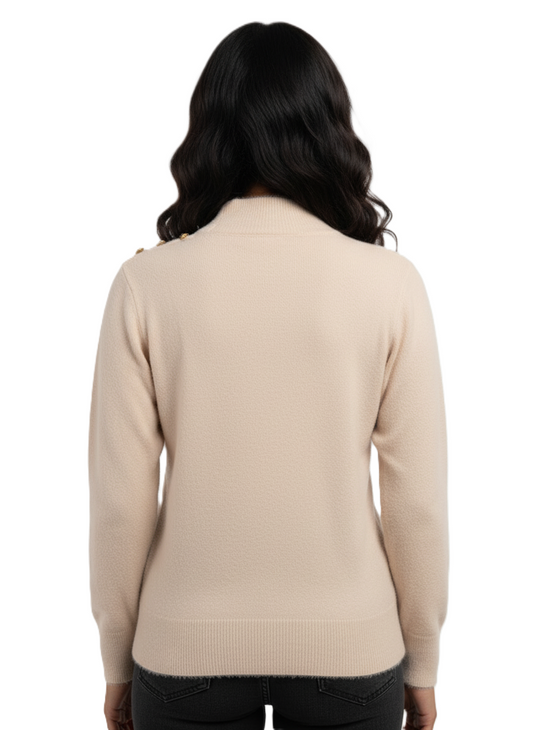 KRITI Winter Hair Wool Mock Neck Top Cream Colour For Women