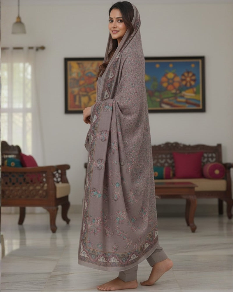 Paisley Printed Suit with Thread Embroidery- Mouse