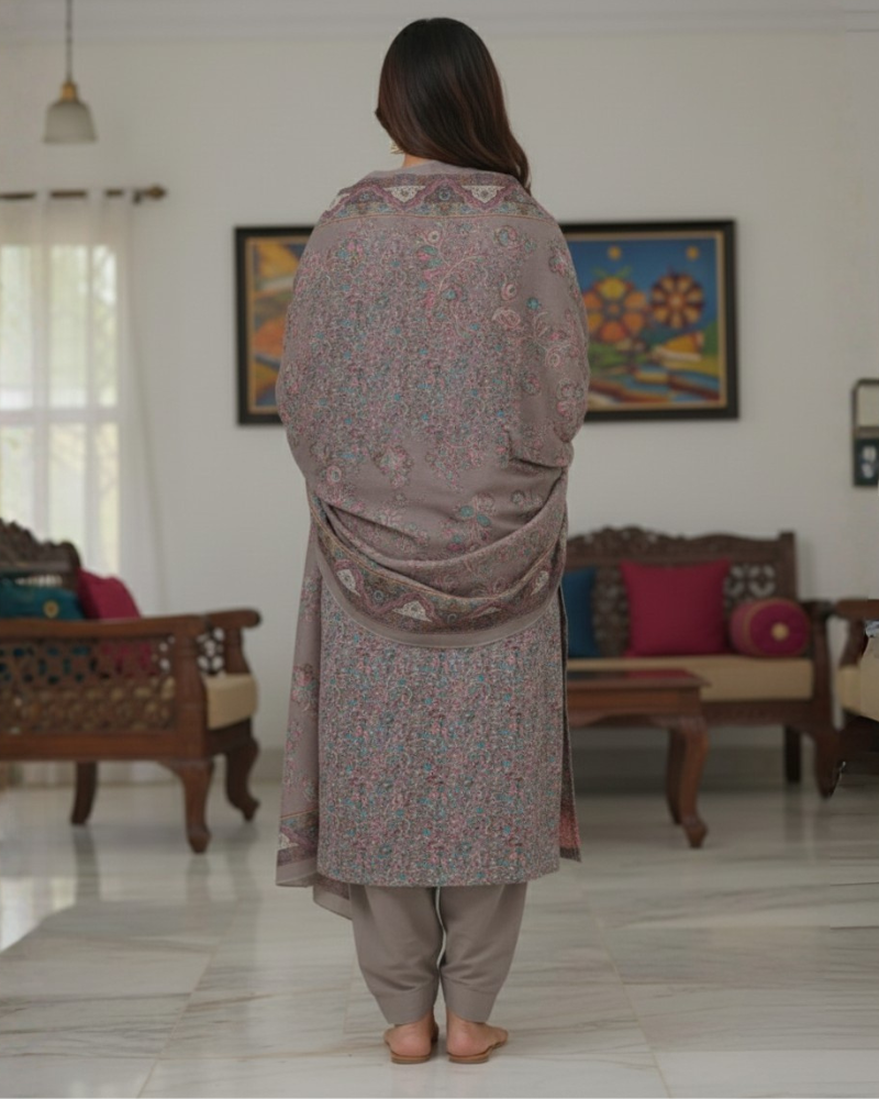 Paisley Printed Suit with Thread Embroidery- Mouse