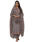 Paisley Printed Suit with Thread Embroidery- Mouse