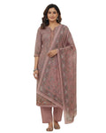 Paisley Printed Suit with Thread Embroidery- Pink