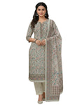 Paisley Printed Unstitched Suit with Thread Embroidery- Cream II