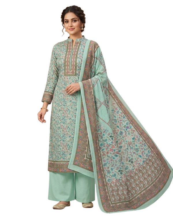 Paisley Printed Unstitched Suit with Thread Embroidery- PISTA II