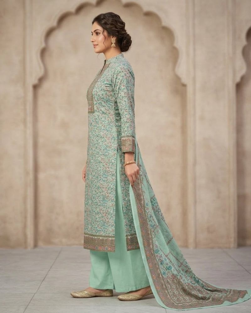 Paisley Printed Unstitched Suit with Thread Embroidery- PISTA II