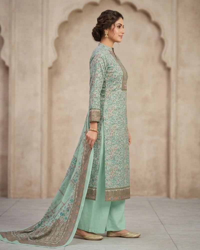 Paisley Printed Unstitched Suit with Thread Embroidery- PISTA II