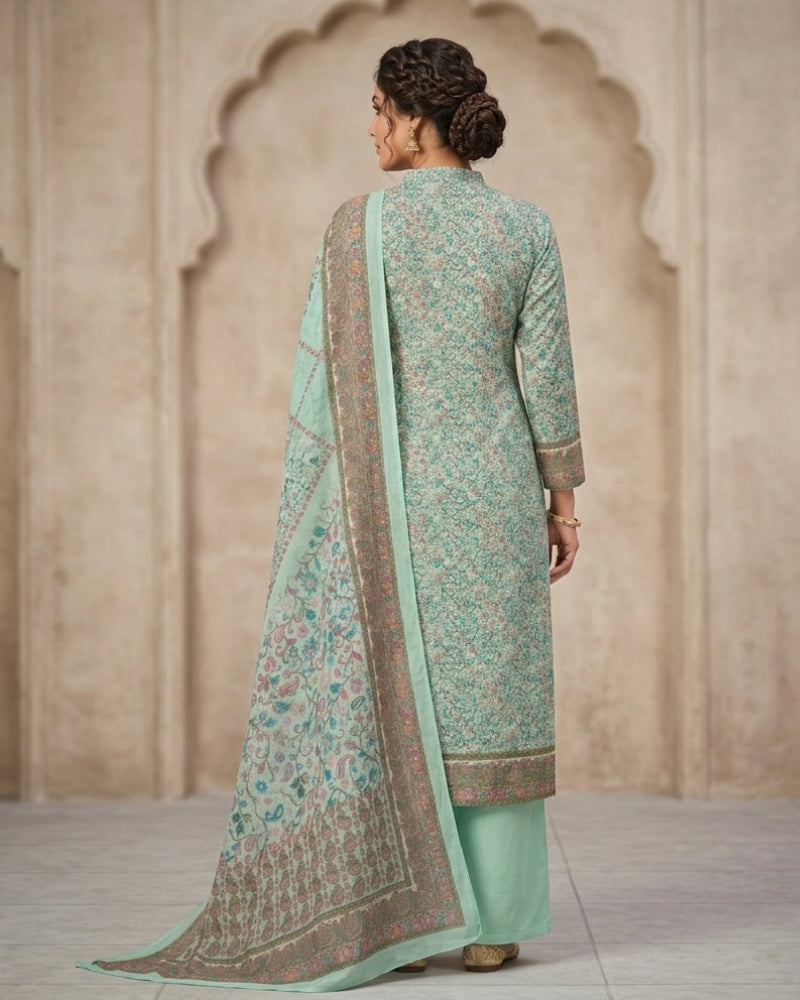 Paisley Printed Unstitched Suit with Thread Embroidery- PISTA II