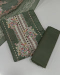Designer Printed Suit with Thread Chikankari Work- Green