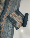 Designer Printed Suit with Thread Chikankari Work- Grey